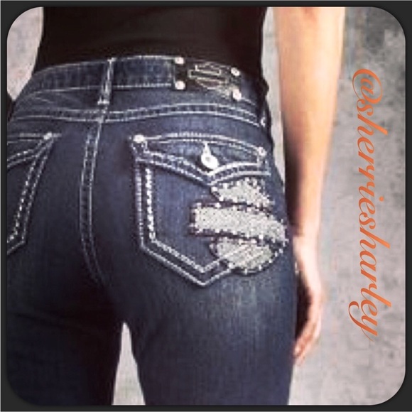 Harley-Davidson Curvy Convertible Leg Mid-rise Dark Denim Jeans Plus Size 22 EUC - Picture 2 of 8